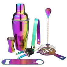 Purple Plated 7 in 1 Spoon Strainer Jigger Ice Tong  Shaker Bartender Stainless Steel Bartender Set Bar Set